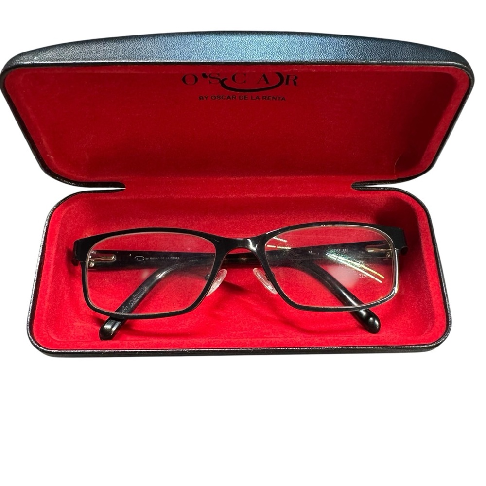 Oscar de la Renta Black Glasses Crystal accent Red Velvet Case Office Chic Goth